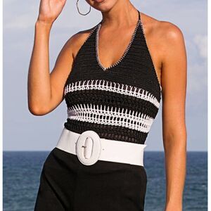 Boston Proper Crochet Stripe Halter Tie Top Sz XXS